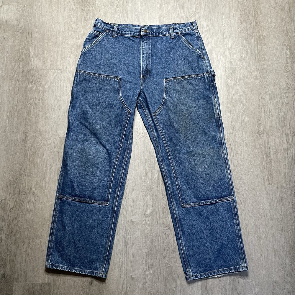 Vintage 90s Carhartt Double Knee Denim Dark Wash Jeans B73 DST Mens 38x31 Padded